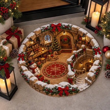 Christmas Round Doormat with Snowman Toy Workshop