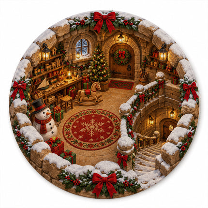 Christmas Round Doormat with Snowman Toy Workshop