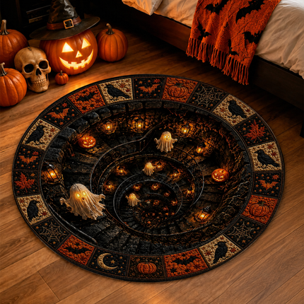 Halloween Round Rug Ghost Spiral Tunnel Doormat