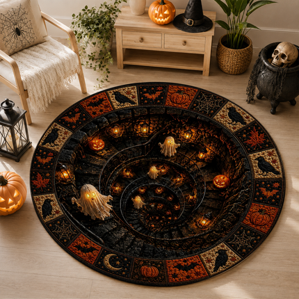 Halloween Round Rug Ghost Spiral Tunnel Doormat
