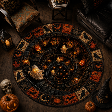 Halloween Round Rug Ghost Spiral Tunnel Doormat