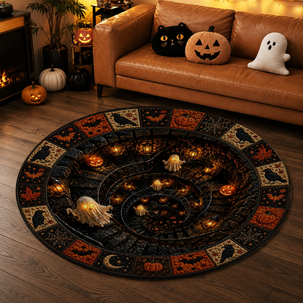 Halloween Round Rug Ghost Spiral Tunnel Doormat