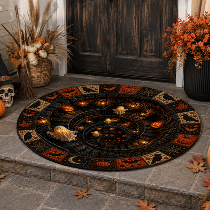 Halloween Round Rug Ghost Spiral Tunnel Doormat
