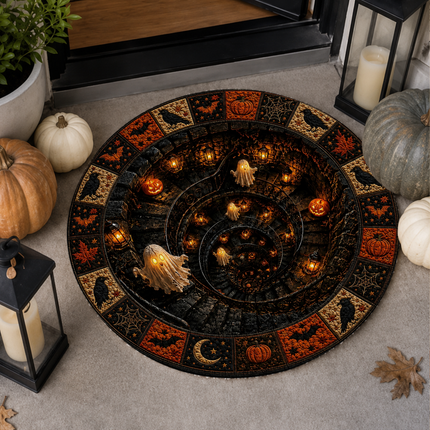 Halloween Round Rug Ghost Spiral Tunnel Doormat