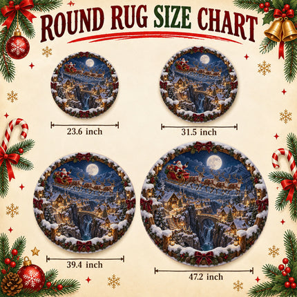 Christmas Round Doormat with Santa Reindeer Moonlight