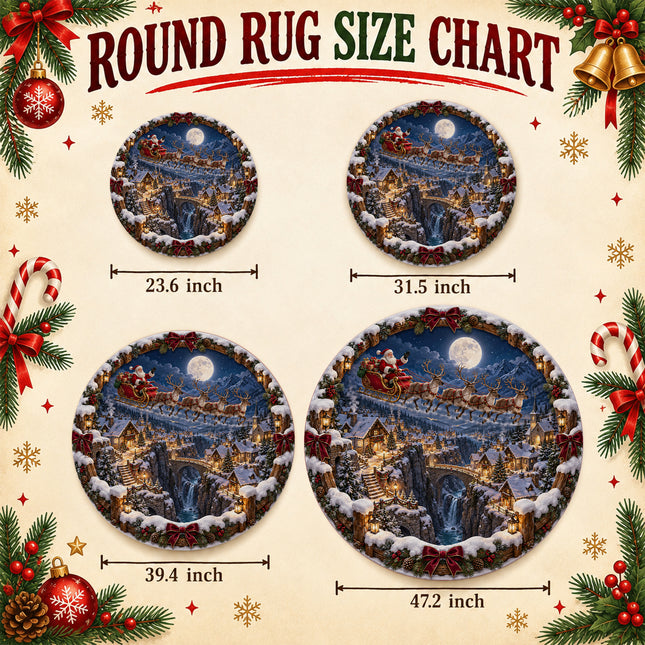 Christmas Round Doormat with Santa Reindeer Moonlight