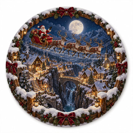 Christmas Round Doormat with Santa Reindeer Moonlight