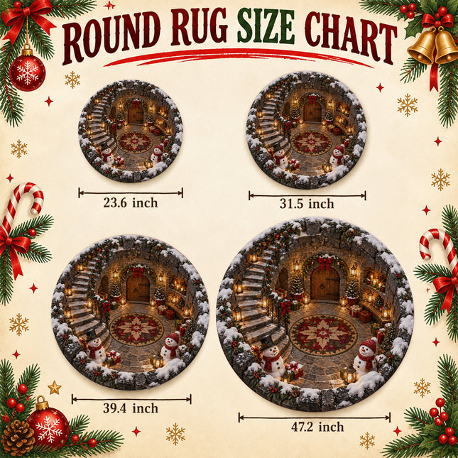 Christmas Round Doormat with Snowman Stone Courtyard