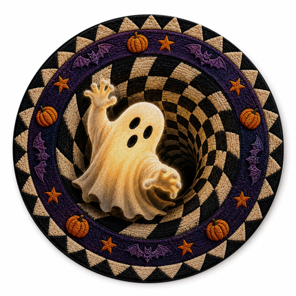 Halloween Round Rug Ghost Optical Illusion Doormat