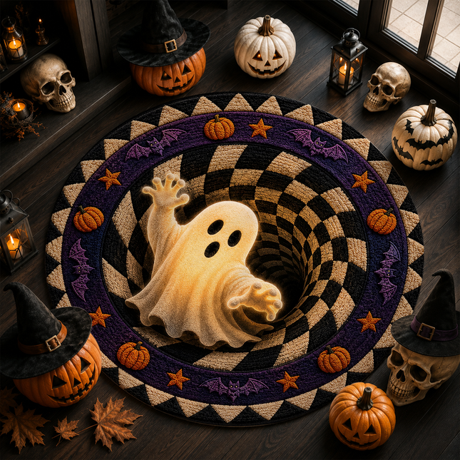 Halloween Round Rug Ghost Optical Illusion Doormat