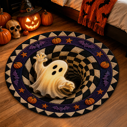 Halloween Round Rug Ghost Optical Illusion Doormat
