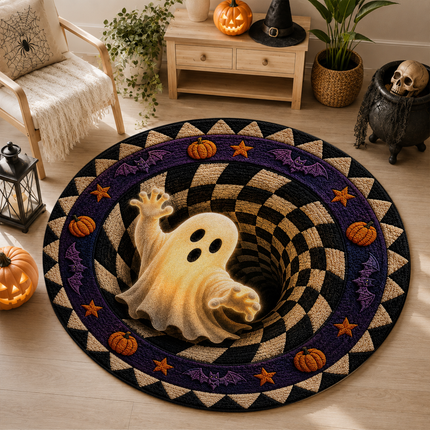 Halloween Round Rug Ghost Optical Illusion Doormat