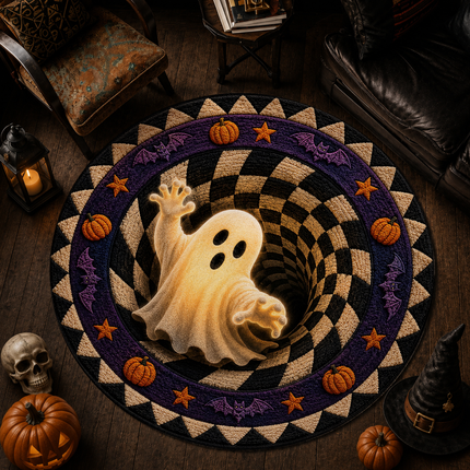 Halloween Round Rug Ghost Optical Illusion Doormat