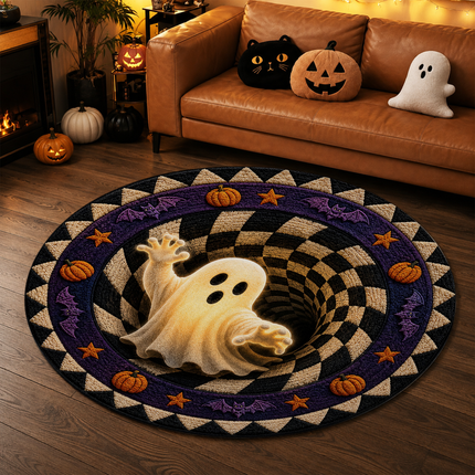 Halloween Round Rug Ghost Optical Illusion Doormat
