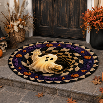 Halloween Round Rug Ghost Optical Illusion Doormat