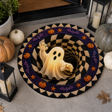 Halloween Round Rug Ghost Optical Illusion Doormat