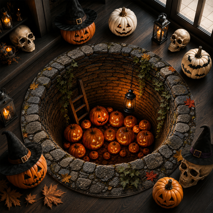 Halloween Round Rug Pumpkin Well Jack O Lantern Doormat