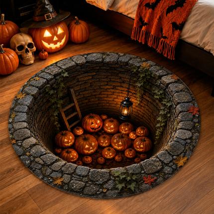 Halloween Round Rug Pumpkin Well Jack O Lantern Doormat
