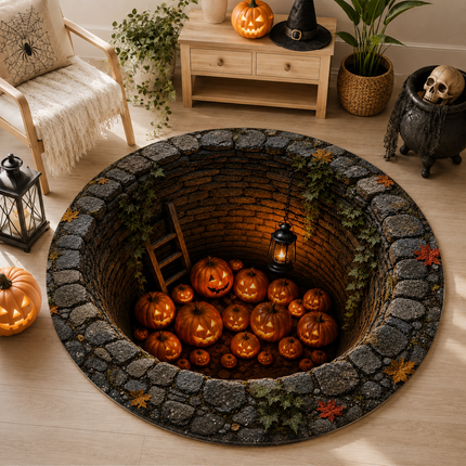 Halloween Round Rug Pumpkin Well Jack O Lantern Doormat