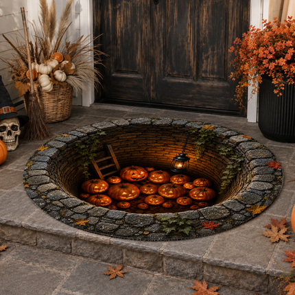 Halloween Round Rug Pumpkin Well Jack O Lantern Doormat