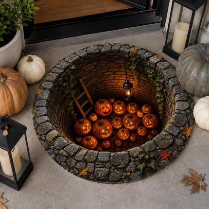 Halloween Round Rug Pumpkin Well Jack O Lantern Doormat