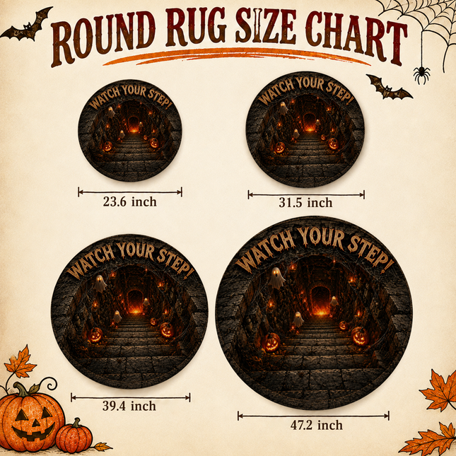 Halloween Round Rug Ghost Stairway Watch Your Step Doormat