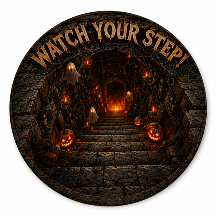 Halloween Round Rug Ghost Stairway Watch Your Step Doormat