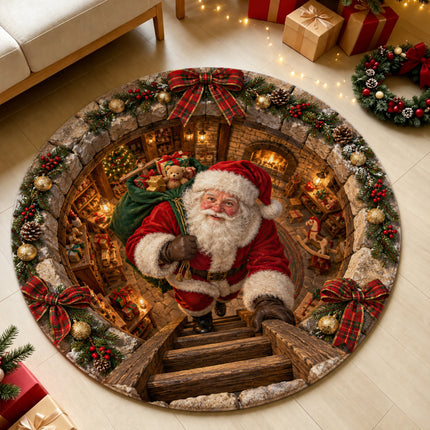 Christmas Round Doormat with Santa Toy Workshop