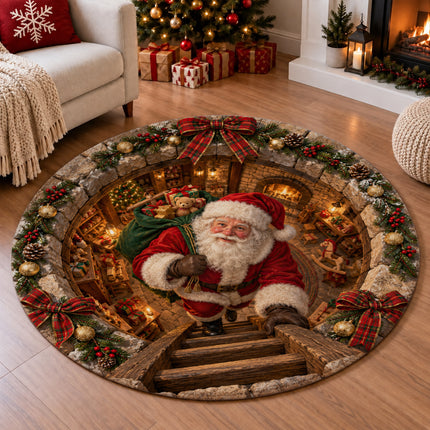 Christmas Round Doormat with Santa Toy Workshop