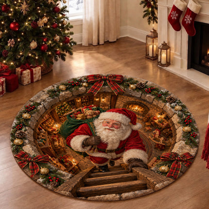 Christmas Round Doormat with Santa Toy Workshop