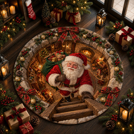 Christmas Round Doormat with Santa Toy Workshop