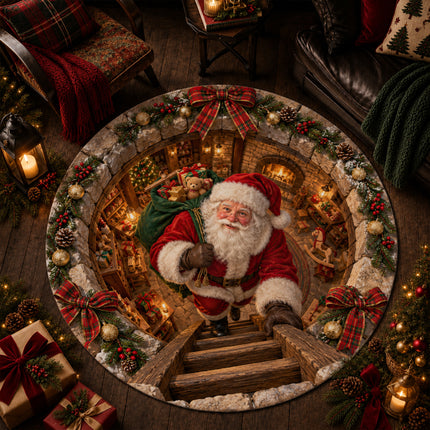 Christmas Round Doormat with Santa Toy Workshop