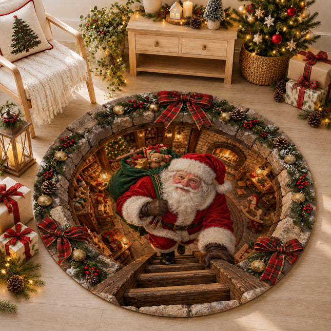 Christmas Round Doormat with Santa Toy Workshop