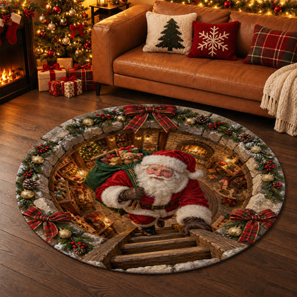 Christmas Round Doormat with Santa Toy Workshop