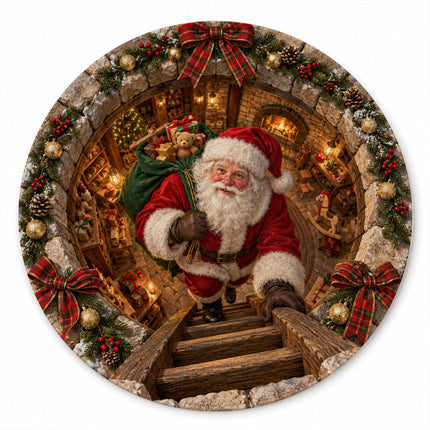 Christmas Round Doormat with Santa Toy Workshop