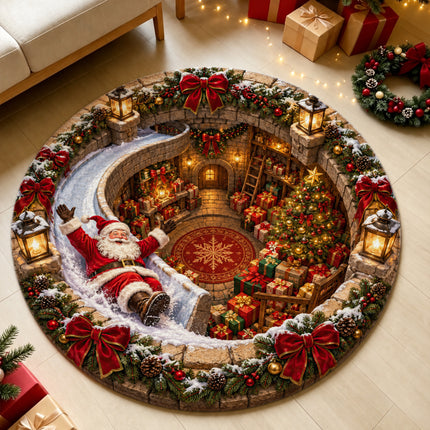 Christmas Round Doormat with Santa Snowy Slide