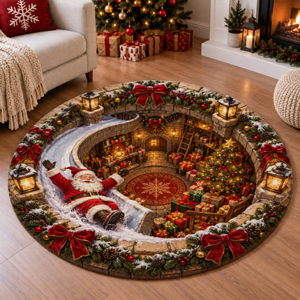 Christmas Round Doormat with Santa Snowy Slide