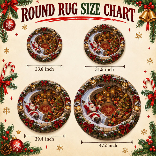 Christmas Round Doormat with Santa Snowy Slide