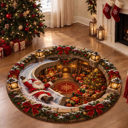 Christmas Round Doormat with Santa Snowy Slide