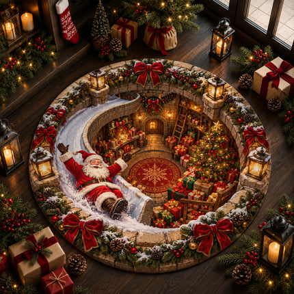 Christmas Round Doormat with Santa Snowy Slide