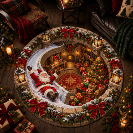 Christmas Round Doormat with Santa Snowy Slide