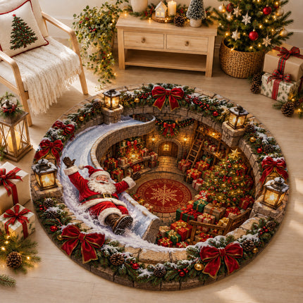 Christmas Round Doormat with Santa Snowy Slide