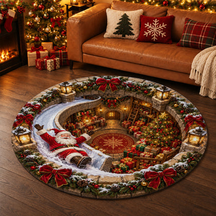 Christmas Round Doormat with Santa Snowy Slide