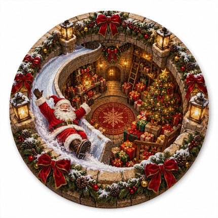Christmas Round Doormat with Santa Snowy Slide