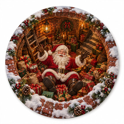 Christmas Round Doormat with Santa Gift Cellar Scene