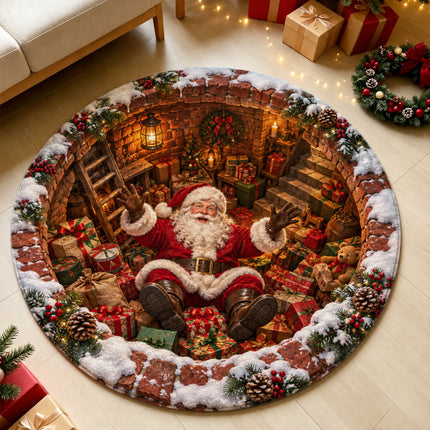 Christmas Round Doormat with Santa Gift Cellar Scene