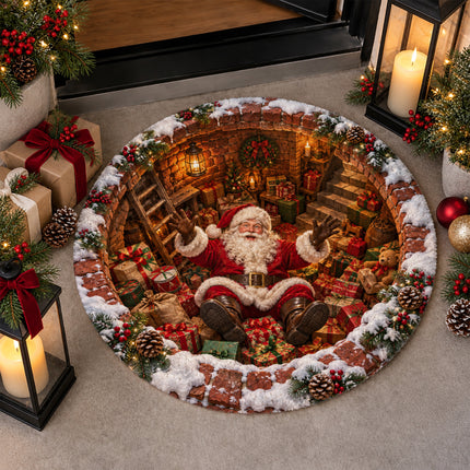 Christmas Round Doormat with Santa Gift Cellar Scene