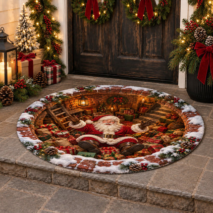 Christmas Round Doormat with Santa Gift Cellar Scene