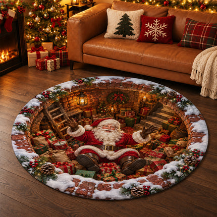 Christmas Round Doormat with Santa Gift Cellar Scene