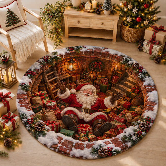 Christmas Round Doormat with Santa Gift Cellar Scene